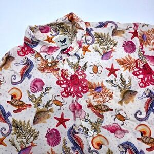 Yiume Sea Life Print Short Sleeve Button Down Shirt Octopus Mens XL